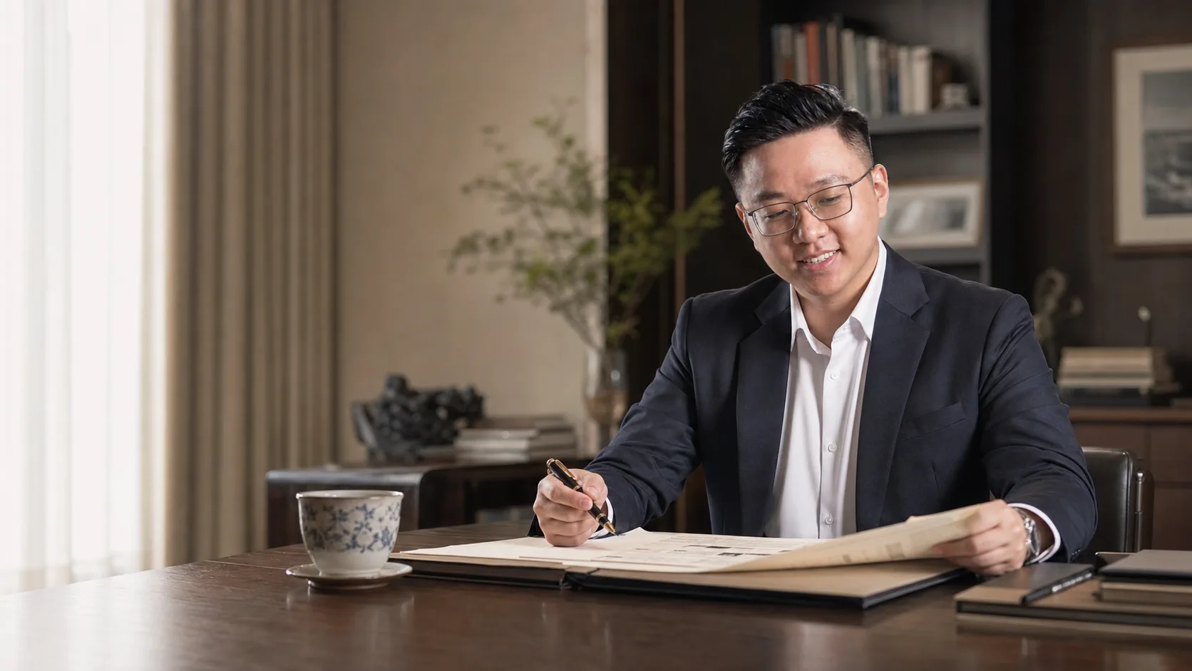 JMarc 在私人办公室审阅财富规划文件